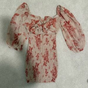 hello Molly Floral Off-Shoulder Mini Dress in Pink and Cream